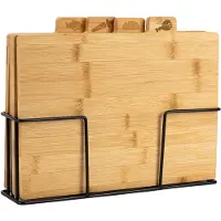 Famanu – Bamboe snijplank set van 4 delen met houder, afmetingen 28 x 20 cm, ideaal voor de keuken