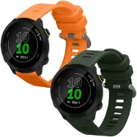 Kwmobile 2x horlogebandjes geschikt voor Garmin Forerunner 55 / Forerunner 165 / 245 / 645 / 570 42mm bandje - Smartwatch bandjes van TPU - Activity tracker horloge band in donkergroen / oranje