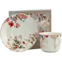Marco polo Merkloos Porseleinen Kop en Schotel met Bloemendecor, 400ml