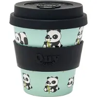 Quy Cup 230ml Ecologische Reis Beker - “Il Panda” - BPA Vrij - Gemaakt van Gerecyclede Pet Flessen met Zwarte Siliconen deksel