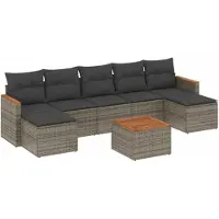 vidaXL 8-delige tuinmeubelset met kussens, grijs, polyrotan