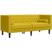 vidaXL Tweezitsbank Chesterfield-stijl en bolsters fluweel geel