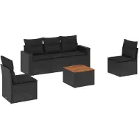 vidaXL 6-delige tuinmeubelset met kussens, zwart, polyrotan
