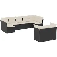 vidaXL 9-delige Loungeset met kussens poly rattan zwart