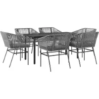 vidaXL 7-delige tuinset met kussens, grijs, polyrotan, glas