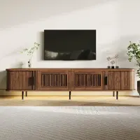 STILVORA TV-kast met APP LED-verlichting, TV-meubel met schuifdeuren en lades met een rastermotief, TV-kast met ijzeren handgrepen en ijzeren poten