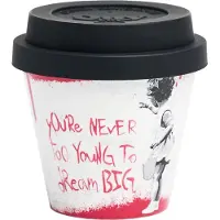 Quy Cup - 90 ml Ecologische Espresso Reisbeker - De originele Banksy's Graffiti "Dream big" met zwart siliconen deksel 7x7x7cm