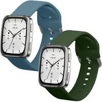 Kwmobile 2x horlogebandjes geschikt voor Garmin 20mm Amazfit Active 2 Square / Amazfit Active 2 bandje - Smartwatch bandjes van TPU - Activity tracker horloge band in Leigrijs / donkergroen
