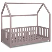 Buxibo Kinderbed – Houten Huisbed met Veiligheidsrails – Peuter Bed – 70x140 cm – Klei Grijs