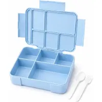 VHV Lunchbox met Vakken 1500 ml - Bento Lunchbox met 5 Vakken en Bestek - Geschikt voor Magnetron, Koelkast en Vaatwasser - Voor School, Werk en Onderweg - Blauw Zonder Print