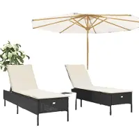 vidaXL Zonnebedden met kussens, 2 stuks, zwart, polyrotan
