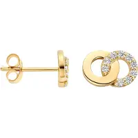 Blush geelgouden oorknopjes met twee ringetjes met zirkonia en 14k goud 7397yzi