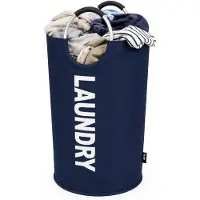 BOTC Wasmand - Waszak - Laundry basket - Wassorteerder - 38x63 cm - waszak vouwbaar - draagbaar wasbox - Donkerblauw