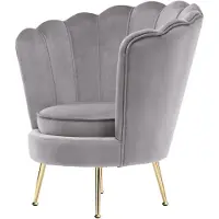 Padiro fauteuil 81 x 74 x 85 cm - grijs en taupe - fluweel - schelpvormige rugleuning en metalen poten