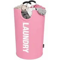 BOTC Wasmand - Waszak - Laundry basket - Wassorteerder - 38x63 cm - waszak vouwbaar - draagbaar wasbox - Roze