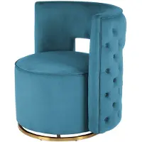 Padiro draaifauteuil 74 x 66,5 x 77,5 cm - petrol en goudkleurig - fluweel - 360 graden draaibaar en sierknopen