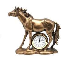 Queen Isabell - Klok - Staand paard beeldje - bronzen decoratieve paard