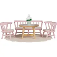 Lundby Set Eettafel met 4 zitplaatsen (roze/hout).