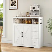 Rosahqnda Keukenkast met 3 lades en 2 deuren – Buffetkast met werkblad – Dressoir voor keuken, woonkamer of eetkamer, wit, blad in houtkleur, 100 x 40 x 105 cm