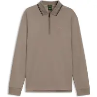 BOSS Heren Bruine polo met lange mouwen en plissé (L), Casual, Katoen 50570010