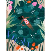 IXXI Wild Swimming, Bea Müller & Various - 60 x 80 cm - Grote wanddecoratie en posters - Modern, Kleurrijk, Speels, Illustraties, Surrealisme