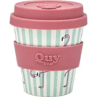 Quy Cup 230ml Ecologische Reis Beker - “Flamingo” - BPA Vrij - Gemaakt van Gerecyclede Pet Flessen met Rode Siliconen deksel