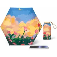 VHV -Compacte 6-vouwbare Paraplu met Olieverf Motief - Lichtgewicht UV-werende Parasol voor Dames - 15CM Mini Reisparaplu voor in de Tas - UPF50+ Zonbescherming