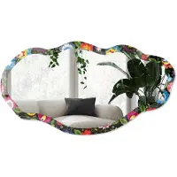 Wallfluent Folklorebloemen Spiegel - Zwart Rechthoekige Spiegel Met Modern Design - Organische Spiegel - Woonkamer - Illustratief - 45x90 cm - Totale afmeting 52x97 cm