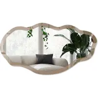 Wallfluent Lichtbruin Spiegel - Bruin Rechthoekige Spiegel Met Modern Design - Organische Spiegel - Woonkamer - Minimalistisch - 45x90 cm - Totale afmeting 52x97 cm