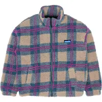 KAVU - Loven Sherpa Fleece Jacket W Party Plaid voor Dames van Gerecycled Polyester - Maat XS - Blauw