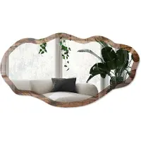 Wallfluent Houten Constructie Spiegel - Bruin Rechthoekige Spiegel Met Modern Design - Organische Spiegel - Woonkamer - Rustiek - 45x90 cm - Totale afmeting 52x97 cm