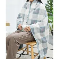 Snq Grote Fleece Draagbare Plaid met Knopen – 100x140 cm – Warme Omslagdoek voor Bank, Bed, Kantoor en Reizen - Roze-blauw ruitpatroon