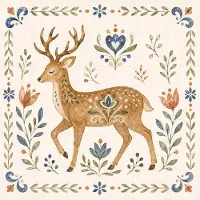 IXXI Folk Art - Hert in Aquarel, Natalie Bruns - 120 x 120 cm - Grote wanddecoratie en posters - Decoratieve kunsten, Aquarel, Ornamenteel Ontwerp