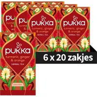 Pukka Tea Turmeric, Ginger & Orange - 120 Theezakjes - Biologische Kruidenthee - Kurkuma & Gember - 6 x 20 zakjes - Thee Voordeelverpakking