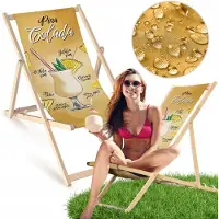 AllBags Houten ligstoel met cocktailprint, verstelbaar, voor tuin, balkon, terras