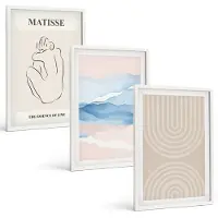 Coloray 3-Delige Schilderij Set - Lijnen En Golven In Pasteltinten Met Een Minimalistisch Accent. - 40 x 60 - Moderne Wanddecoratie - Slaapkamer - Woonkamer Decoratie