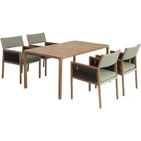 Mendler Tuinset -Q12, tuinset met tafel en 4 stoelen, polyrotan olefine (210 g/m²) ~ groen