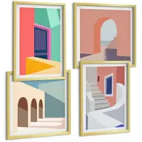 Tulup 4-Delige Schilderij Set - Kleurrijke illustraties van gebouwen in een moderne stijl. - 40 x 40 cm en 40 x 60 cm - Stijlvolle Wanddecoratie - Interieur - Muurdecoratie