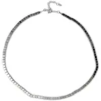 Cavill - Zilveren Halsketting 925 Sterling Zilver met Hematiet 4mm Vierkante Kralen - Verstelbaar 45-50cm - Modern & Elegant