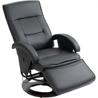 Merax Draaibare Relaxfauteuil - Kunstleer - Verstelbare Ligfunctie tot 135° - Ingebouwde Voetsteun - Luxe Loungefauteuil op Houten Basis - Zwart