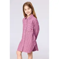 Woody slaapkleed meisjes/dames doorknoop flanel - roze gestreept - 262-10-WDE-W/934 - maat 164
