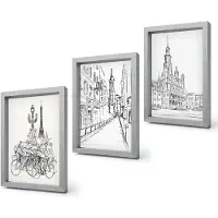 Coloray 4-Delige Schilderij Set - Eenvoudige tekeningen van stadsgezichten - 20 x 30 cm - Schilderijen Set - Wanddecoratie - Woonkamer - Decoratieve Schilderijen