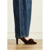 Manfield - Dames - Bruine fluwelen slingbacks met strik - Maat 37