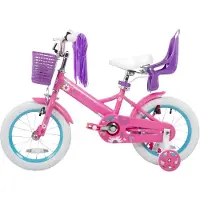 Happiq Kinderfiets – Voor meisjes 2–7 jaar – Met poppenfietszadel, streamers, vlag en nummerplaat – Pink2-16 Inch