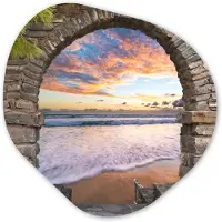 MuchoWow Organische wanddecoratie 40x40 cm - Organisch schilderij Avond - Zee - Strand - Doorkijk - Muurdecoratie woonkamer - Kamer decoratie - Schilderijen - Muurcirkel aesthetic