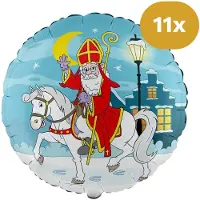We Fiesta 11x Sinterklaas Folieballon 18 inch / 46cm - Sint te Paard - Decoratie Versiering Pakjesavond