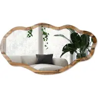 Wallfluent Houtstructuur Spiegel - Bruin Rechthoekige Spiegel Met Modern Design - Organische Spiegel - Woonkamer - Rustiek - 45x90 cm - Totale afmeting 52x97 cm