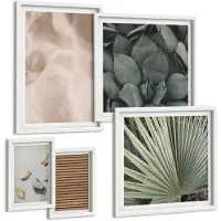 Coloray 5-Delige Schilderij Set - Stenen Hout Stof Diverse Texturen - 50 x 50 cm, 20 x 30 cm En 40 x 60 cm - Wanddecoratie - Moderne Interieurdecoratie - Muurdecoratie