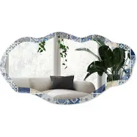 Wallfluent Azulejos-Tegels Spiegel - Blauw Stijlvolle Wandspiegel - Organische Spiegel - Keuken - Geometrisch - 45x90 cm - Totale afmeting 52x97 cm