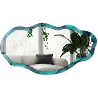 Wallfluent Turkooizen Bladeren Spiegel - Turkoois Rechthoekige Spiegel Voor Interieur - Organische Spiegel - Slaapkamer, Woonkamer, Kantoor - Modern - 45x90 cm - Totale afmeting 52x97 cm